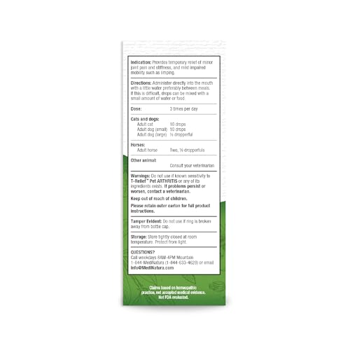 MediNatura T-Relief Pet Arthritis Pain Relief Arnica +12 Powerful Natural Medicines Help Reduce Hip & Joint Pain Soreness & Stiffness Fast-Acting Soother for Dog & Cat - 1.69 oz (2 Pack)