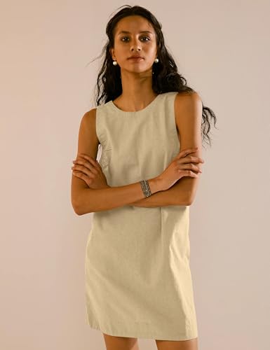 Image of VIUTIL Womens Summer Linen Mini Dress Boat Neck Low Back Sleeveless Tank Dresses with Pockets 2026 Vacation Outfits