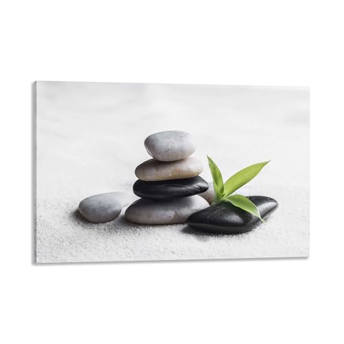 LuxHomeDecor Pietre Zen grigie e nere sulla sabbia - Quadro Stampa su Tela con Telaio in legno - 90x60 cm