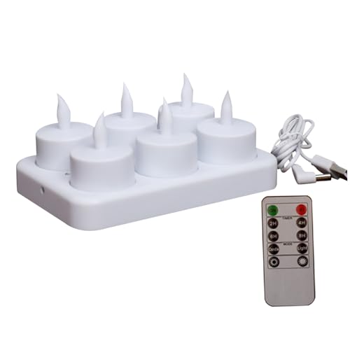 Neroyaner Rechargeable Tea Lights Candles 1 Set Remote Control 120mAh Warm White LED Tea Lights USB Simulation Flameless LED Candles for Wedding Proposal Birthday