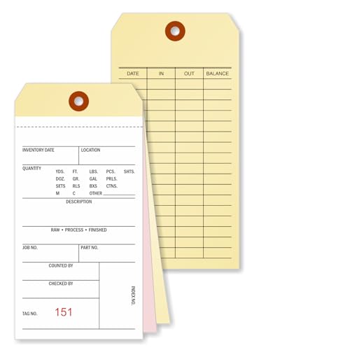 SmartSign 500/Pack 3-Part NCR Tags - 6.25" x 3.125", 10-Point Manila Tags with Two 60# NCR Papers, Sequentially Pre-Numbered Asset Inventory Tags, Write-On, Tear-Off Paper Forms, Made in USA