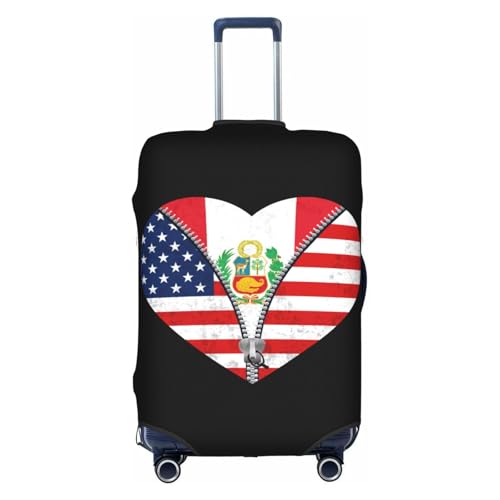 Travel Luggage Cover Heart America Flag And Peru Flag Fashion Washable Baggage Suitcase Protector Fit For Luggage X-Large