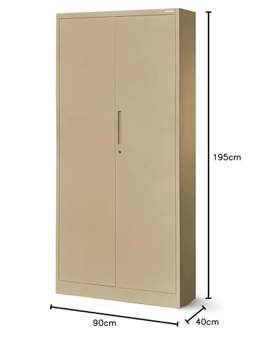 Jan Nowak Aktenschrank C001H Büroschrank Metallschrank Aufbewahrungsschrank 4 verstellbare Fachböden Pulverbeschichtet Abschließbar 195 cm x 90 cm x 40 cm (Beige)