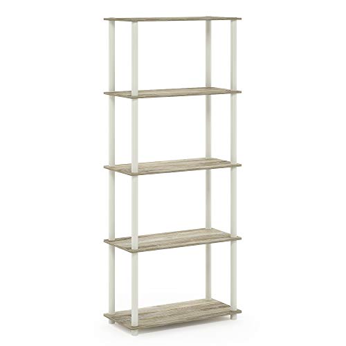 Image of Furinno TURN-N-TUBE Storage Shelves, 5-Tier Book Shelf, Corner Shelf, Toolless Open Shelves, for Organization and Storage, Living Room, Garage, Home Office, Sonoma Oak