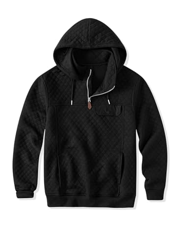 JMIERR Men's Quilted Hoodies Casual Long Sleeve Quarter-Zip Pullover Sweatshirt with Pockets4