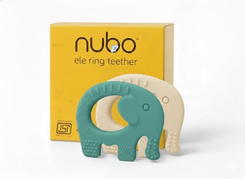 Image of Nubokind Silicone Baby Teether Ring Set | BIS Certified Multi-Textured Soft Chew Toy for Newborn | for 3, 6, 9, 12 Months + | BPA Free | Molar Relief Easy Grip | Safe Made in India | Pack of 2