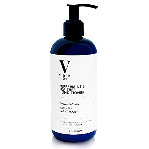 Videri Peppermint & Tea Tree Conditioner – Formulated With Aloe Vera And Rosehip Seed Oil For Keratin Treated Hair. Sulfate & Paraben Free, Vegan, For Oily Scalp, Large 12 Fl Oz #TOP26