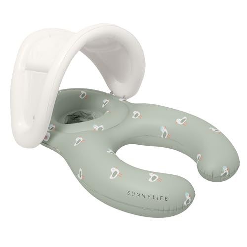 SUNNYLiFE Float Together Baby Seat Sammy The Seagull Green PVC 43.31 x 29.13 x 25.59 inches Caregiver and Baby Float with Removable Canopy for 11-15kg Children