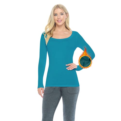 M&M SCRUBS Women's Long Sleeve Scoop-Neck T-Shirt Under Scrub (Teal, Large)
