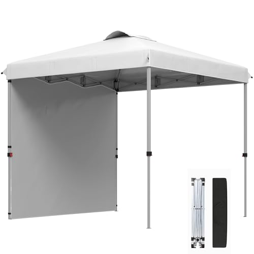Outsunny Carpa Plegable 2,5x2,5 m Cenador de Jardín con 1 Pared Lateral Altura Ajustable en 3 Niveles Anti-UV Impermeable y Bolsa de Arena Gazebo para Exterior Camping Fiestas Blanco