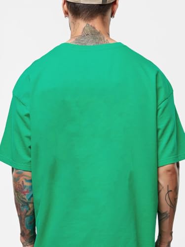 Image of LEOTUDE Half Sleeve Oversized Cottonblend Round Neck Drop Shoulder Printed Men's T-Shirt (Color Rama Green)