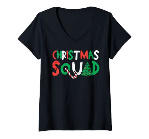 Mujer Navidad Squad Navidad PJ Navidad Pijamas Familia Niños Amigo Camiseta Cuello V