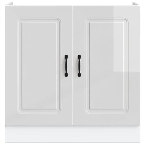 Miniatura 7 de Vidaxl Kalmar - Mueble Bajo Para Fregadero, Madera De Ingeniería Blanca Brillante, 80 X 46 X 81,5 Cm, Patas Ajustables, Almacenamiento De Cocina
