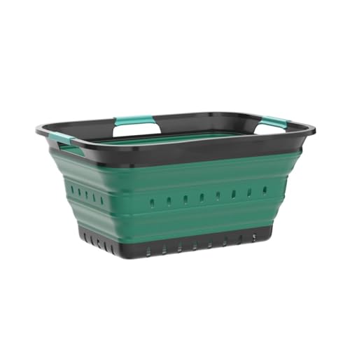 Image of SAMMART 42L (11 gallon) Collapsible Plastic Laundry Basket - Foldable Pop Up Storage Container /Organizer - Space Saving Hamper /Basket (1, Grey /Turquoise Blue)