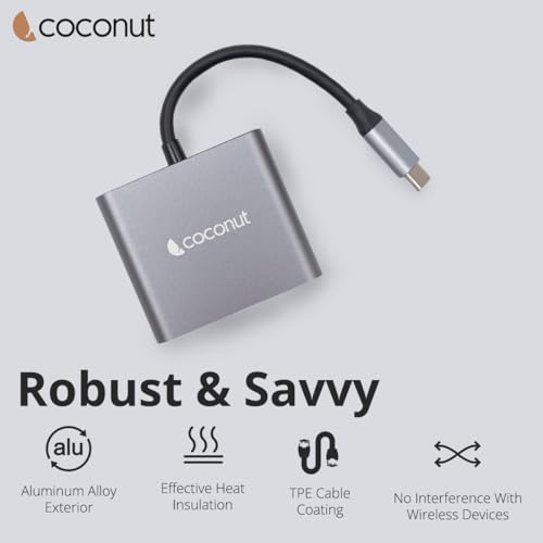Image of coconut USB C 3 in 1 Dock A Hub | Type C to HDMI 4k Adapter / USB3.0 / USB C Female for Laptop, Desktop, Large Screen of Any HDMI Monitor, TV, Projector, Plug & Play, Portable