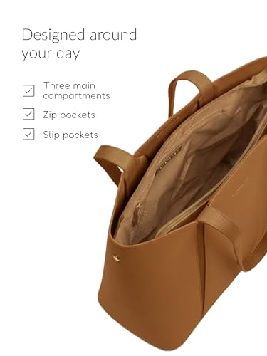 Image of Camille Tote Bag for Women with 3 Compartments & 14 inch Laptop Space, Minimalist Structured Shoulder Handbag with Magnetic Snap & Zipper Closure |