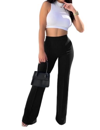 Black Pants for Women, Work Business Office Casual Wear Long Trousers, High Wasit Straight-Leg Bell Flare Pants, Flare Dress Pant High Waisted (Black, M)2