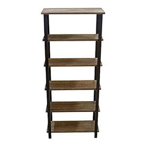 Alaterre Furniture Pomona 70″ Tall 5-Shelf Solid Reclaimed Wood & Metal Bookcase, Durable Brown Lacquer Finish, Perfect for Home Office, Living Room or Bedroom, 12″H with Nylon Floor Levelers