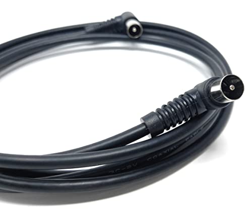 DRUT 2m TV RF Right Angle 90' Male Plug to Male Plug Coaxial TV Freeview Cable Lead 75 Ohm (6.5ft, Black) - Image 3