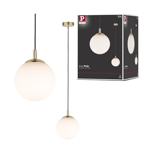 Paulmann 79733 Neordic Menja Pendelleuchte max. 1x20W Hängelampe für E27 Lampen Deckenlampe Weiß/Messing gebürstet 230V Glas/Metall ohne Leuchtmittel