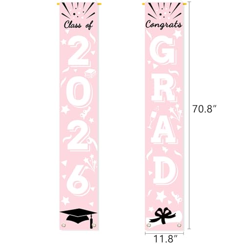 Image of Graduation Porch Banner Class Sign Congrats Grad Hanging Flags High School College University Party Decoration For Front Door Outdoor Pink
