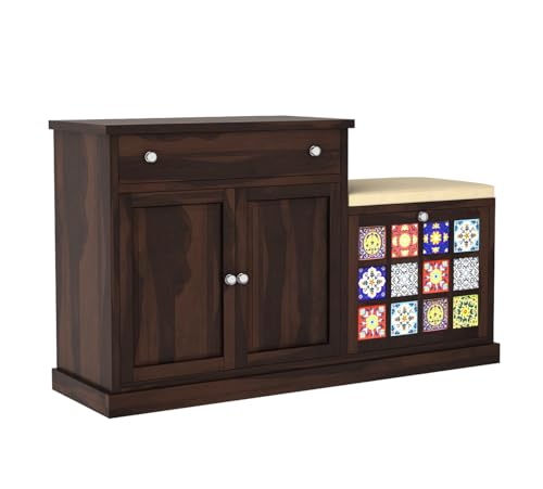 Image of The Attic Lewiston Shoerack, Shoe Storage Cabinet for Home, Shoe Rack with Seat & Door, Shoe Organizer, Shoe Rack for Home, Walnut Matte Finish