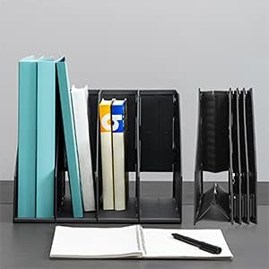 Miniatura 2 de Deli Soporte plegable para archivos, organizador de escritorio para organización y almacenamiento de oficina, 4 compartimentos verticales, gris