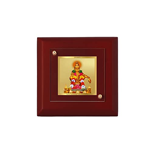 Image of DIVINITI Lord Ayyappa 24K Gold Plated MDF Photo Frame|Premium Religious Table Top Frame for Home, Office & Prayer Room|Luxury Spiritual Gift Item for Housewarming, Festive Gifting|10 x 10 CM