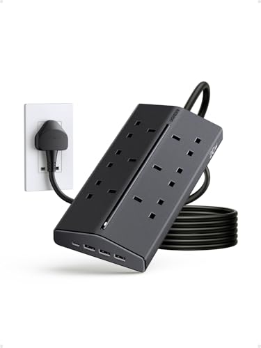 UGREEN 10-in-1 Trapezoidal Power Strip 6 Widely Spaced Outlets 4 USB Ports (3A1C) GaN Charging Station with Overload Protector Extension Cord Outlet Extender for Home/Office/Dorm/Travel (1.5M)
