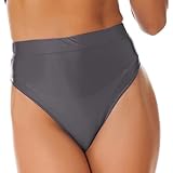 TTAO Glänzend Bikinihose High Waist Bikini Slip Nylon String Tanga Sexy Unterwäsche Hotpants Bademode Erotische Dessous Gogo Outfits Clubwear Grau B M