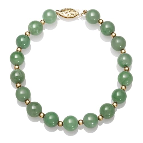 Belacqua Natural Green Jade Bead Bracelet in 14K Yellow Gold,