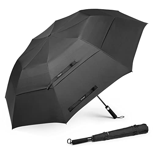 Prospo 62 Inch Portable Golf Umbrella Oversize Automatic Open Stick Umbrella Extra Large Double Canopy Vented Windproof Waterproof Black