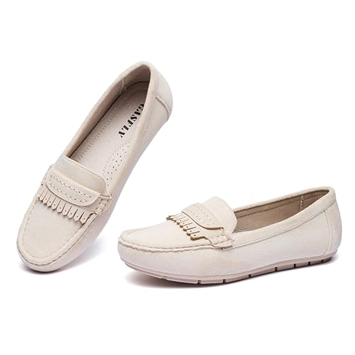 Image of Women's Beige Loafers Flats Slip On Work Shoes Size 10 M Comfort Walking Shoes