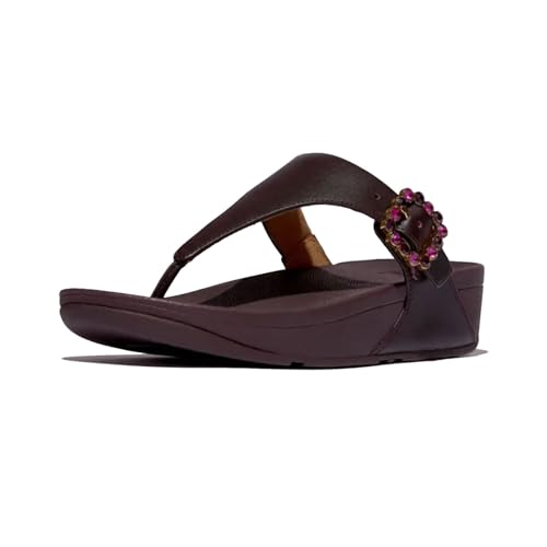 Image of FitFlop Womens LULU Crystal Buckle Toe-Post Sandals with Microwobbleboard Technology, Microfiber Toe Post, Slip Resistant Rubber Outsole, Cushioned Arch Support for All Day Comfort