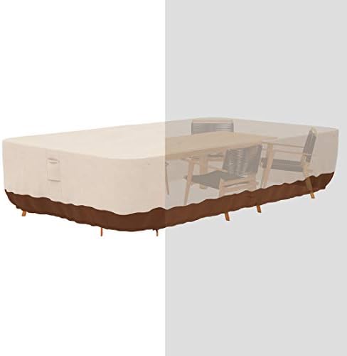 Tuyeho Patio Furniture Set Cover 124 x 84 x 28 inch, Heavy Duty Oxford Fabric Outdoor Dining Set Cover, Waterproof & Weather Resistant, for Your Outdoor Rectangular Table and Chairs (Beige & Brown)