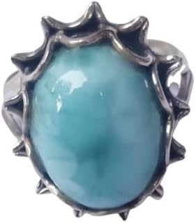 Blue larimar Gemstone Ring, 925 Sterling Silver Ring, Dominican Republic Larimar Ring, Oval Shape Stone Ring, Blue Gemstone Ring, Vintage Silver Ring, Casual Wear Ring, Ocean Larimar Ring, Anniversary Gifted Ring, Gypsy Ring (12.5)