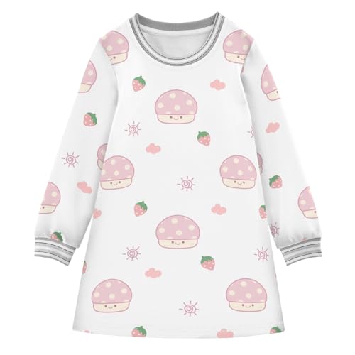 Mushroom Pink Girls Dresses Long Sleeve Sweatshirt Dress for Girls Winter Toddler Casual A Line Dresses Size 2-8T