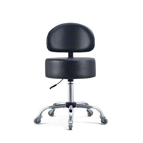 Image of Ergonomic Drafting Stool with Backrest, 400LB Heavy Duty Hydraulic Stool, 19-25 Inch Adjustable Height Rolling Stool Chair with Lumbar Support for Standing Desk, Salon, Tattoo, Kitchen, Home Office