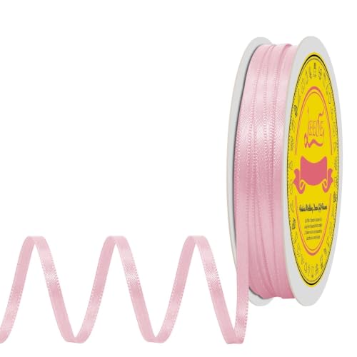 Image of Double Face Lt.Pink Satin Thin Ribbon 1 /8 inch X 50 Yards Polyester Lt.Pink Ribbon for Gift Wrapping Very Suitable for Weddings Party Hair Bow Invitation Decorations and More