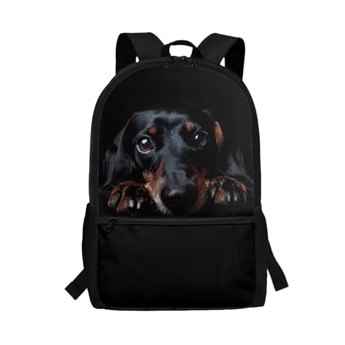 Black Dachshund Backpack for Kids School Bookbags Boys Girls Novelty Travel Rucksack Work Bags Large Casual Daypack