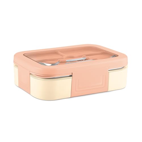 Image of MILTON Ethan 3 Inner Stainless Steel Tiffin Box for School, 3 Partition, Steam Release Plug | PU Insulated, Leak-Proof, Food Grade I Lunch Box for Kids Boys, Girls with Snap Lock Lid, 600 ml, Ivory