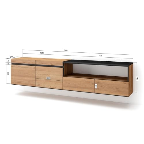 Meuble TV mural style moderne chêne et noir pour vos soirées cinéma - 6
