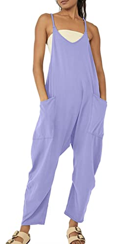 CHARTOU Women Baggy Sleeveless Slip Jumpsuit Loose Long Romper Harem Pants Overalls Dungaree Outfit Pocket (Large,Purple)