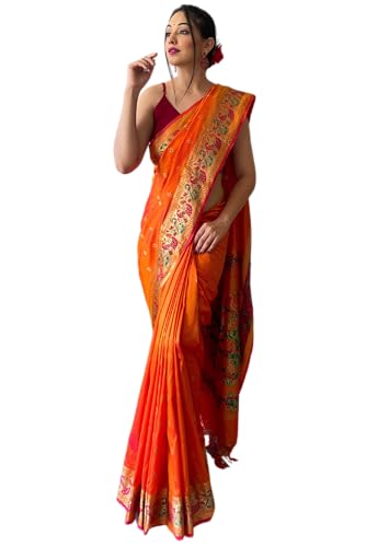 Image of SGF11 Women's Paithani Soft Lichi Silk Kanjivaram Sarees With Blouse Piece