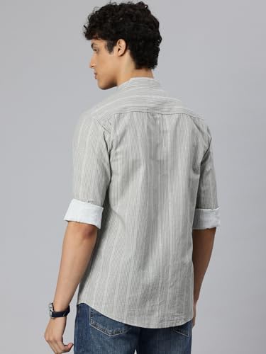 Image of Majestic Man Men's Pure Cotton Mandarin Collar Slim Fit Casual Shirt