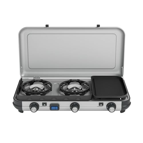 Fonte di carburante: bombole di gas Campingaz 907 o 904 con tubo Campingaz e kit regolatore o cartuccia CV470+ Easy Clic con kit regolatore Twin Connection (venduto separatamente)