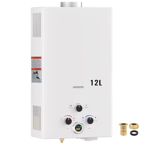 Gas Water Heater,12L Outdoor Instant Water Heater with Digital Display and Multi-Protection for Indoor Shower,Kitchenette,Laundry Room,Courtyards,Camping Outdoor Shower