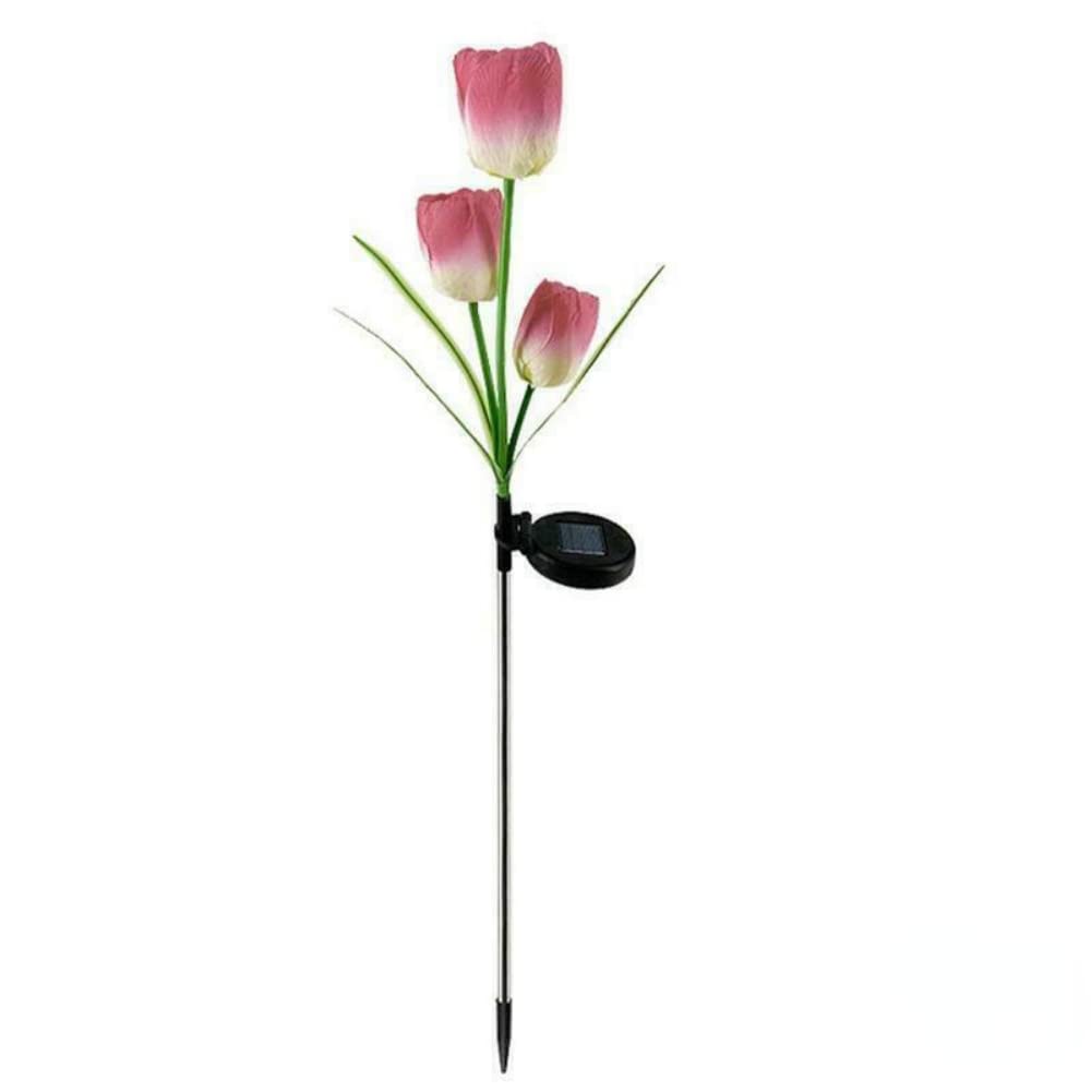 Anso Light Red Led Solar Light Simulation Tulip Lawn Stake Lamps Outdoor Decor Garden Diy Path Light (Light Red)