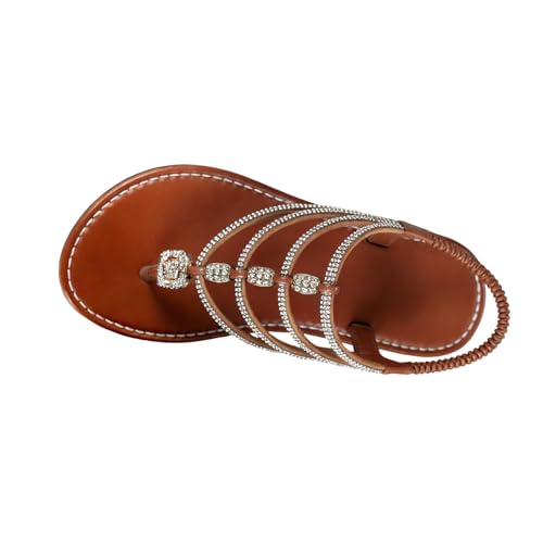 Sandales à strass femme bout ouvert nu-pieds plats style romain