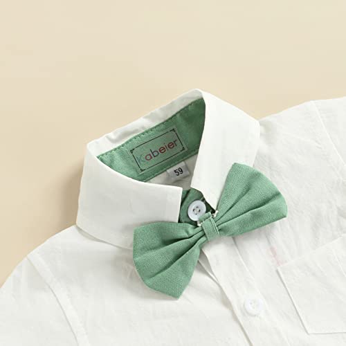 Infant Boy Clothes Baby Boys Gentleman Outfits Suits Short Sleeve Romper Shirts+Bib Pants+ Bow Tie Clothes Set 0-3T (Green, 0-3 Months) #TOP1